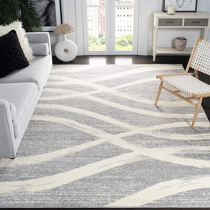 SAFAVIEH Adirondack 8x10 Grey Cream Modern Wave Distressed Easy-Clean Area Rug