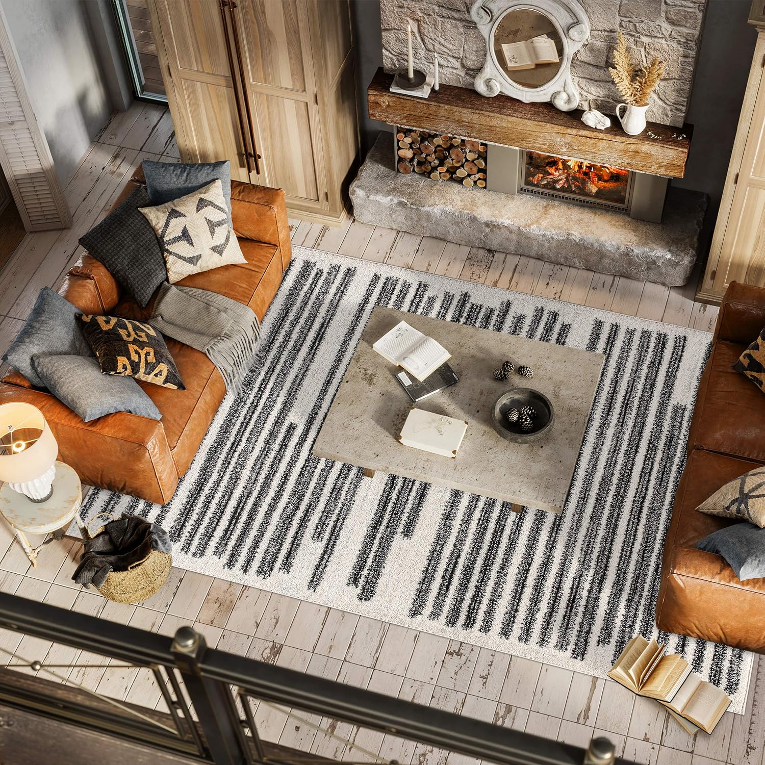 JONATHAN Y Khalil Modern Berber Stripe Cream/Black Indoor Area Rug, Pet-Friendly
