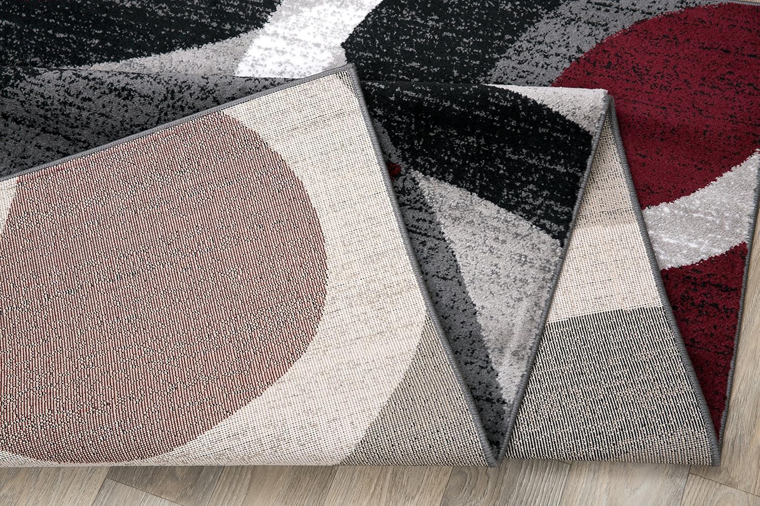 Durable Red Contemporary Abstract Circles Area Rug for High Traffic Living Spaces
