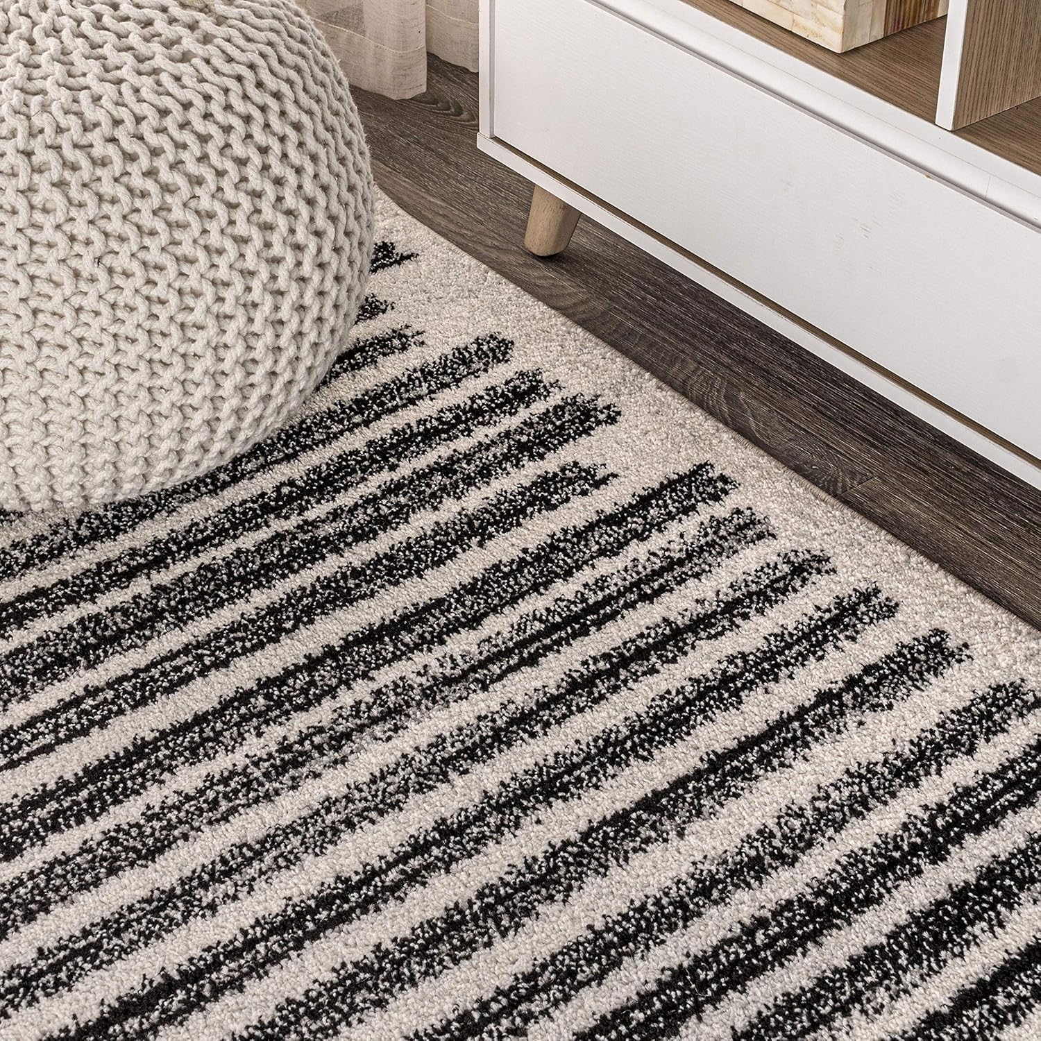JONATHAN Y Khalil Modern Berber Stripe Cream/Black Indoor Area Rug, Pet-Friendly