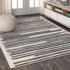 JONATHAN Y Khalil Modern Berber Stripe Cream/Black Indoor Area Rug, Pet-Friendly