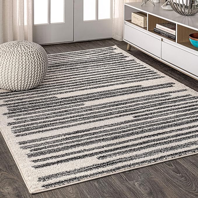 JONATHAN Y Khalil Modern Berber Stripe Cream/Black Indoor Area Rug, Pet-Friendly
