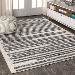 JONATHAN Y Khalil Modern Berber Stripe Cream/Black Indoor Area Rug, Pet-Friendly