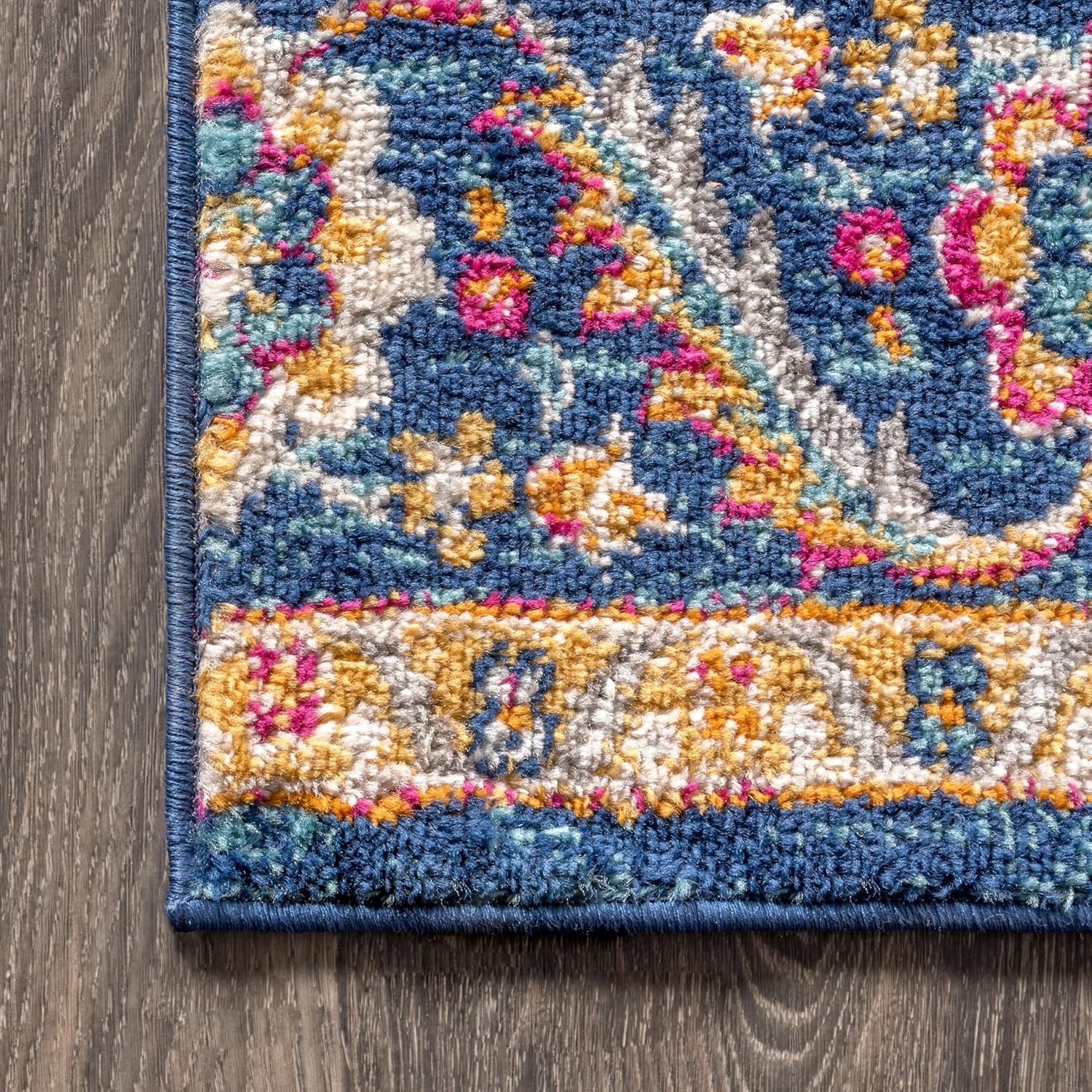 JONATHAN Y Boho Vintage Blue Multi Medallion Indoor Area Rug, Durable Easy-Clean
