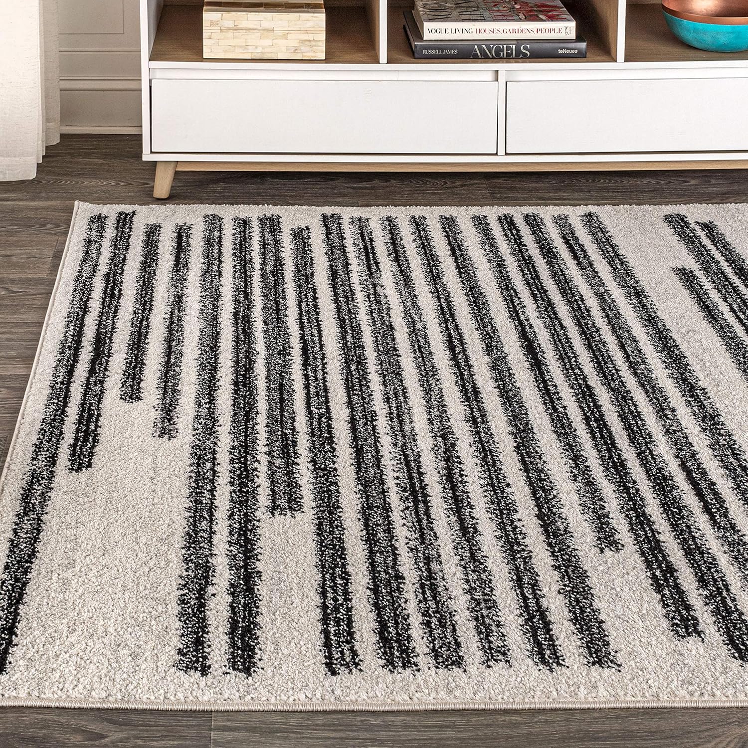 JONATHAN Y Khalil Modern Berber Stripe Cream/Black Indoor Area Rug, Pet-Friendly