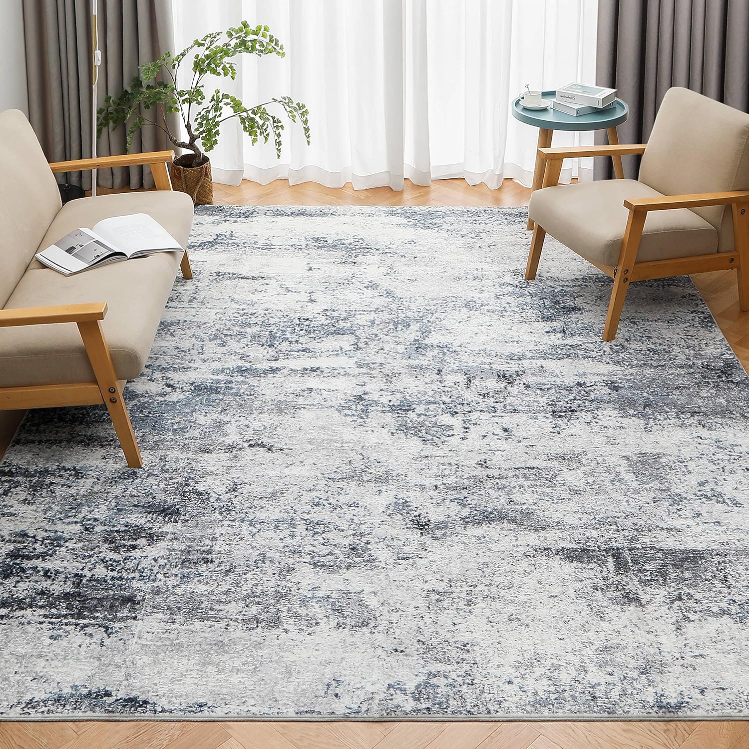 Aelenmu Modern Abstract Washable 8x10 Area Rug: Non-Slip, Soft, Durable
