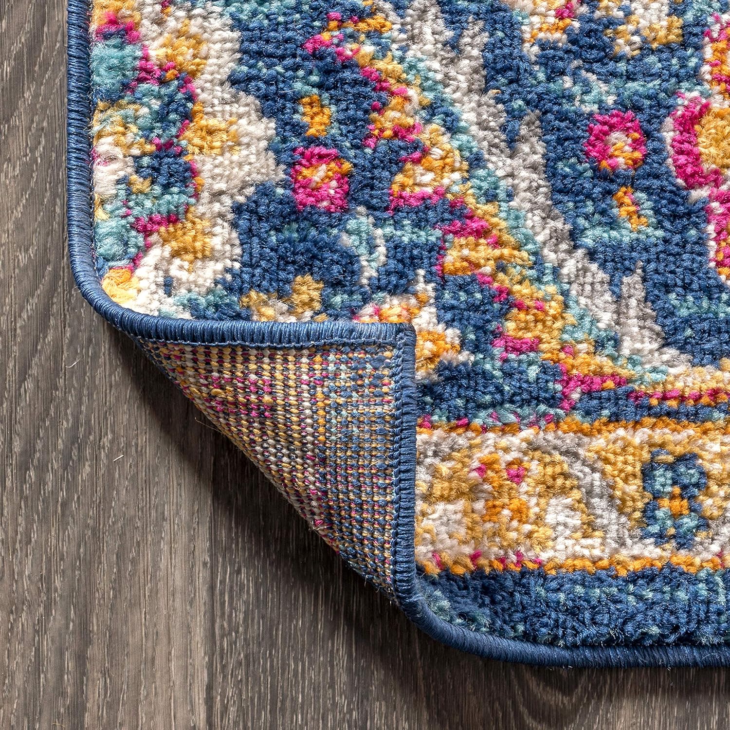 JONATHAN Y Boho Vintage Blue Multi Medallion Indoor Area Rug, Durable Easy-Clean