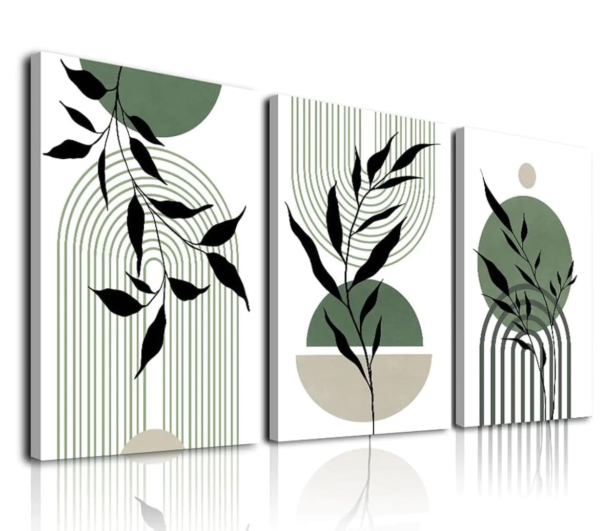 Sage Boho Trio Wall Art Set - Framed Canvas Decor