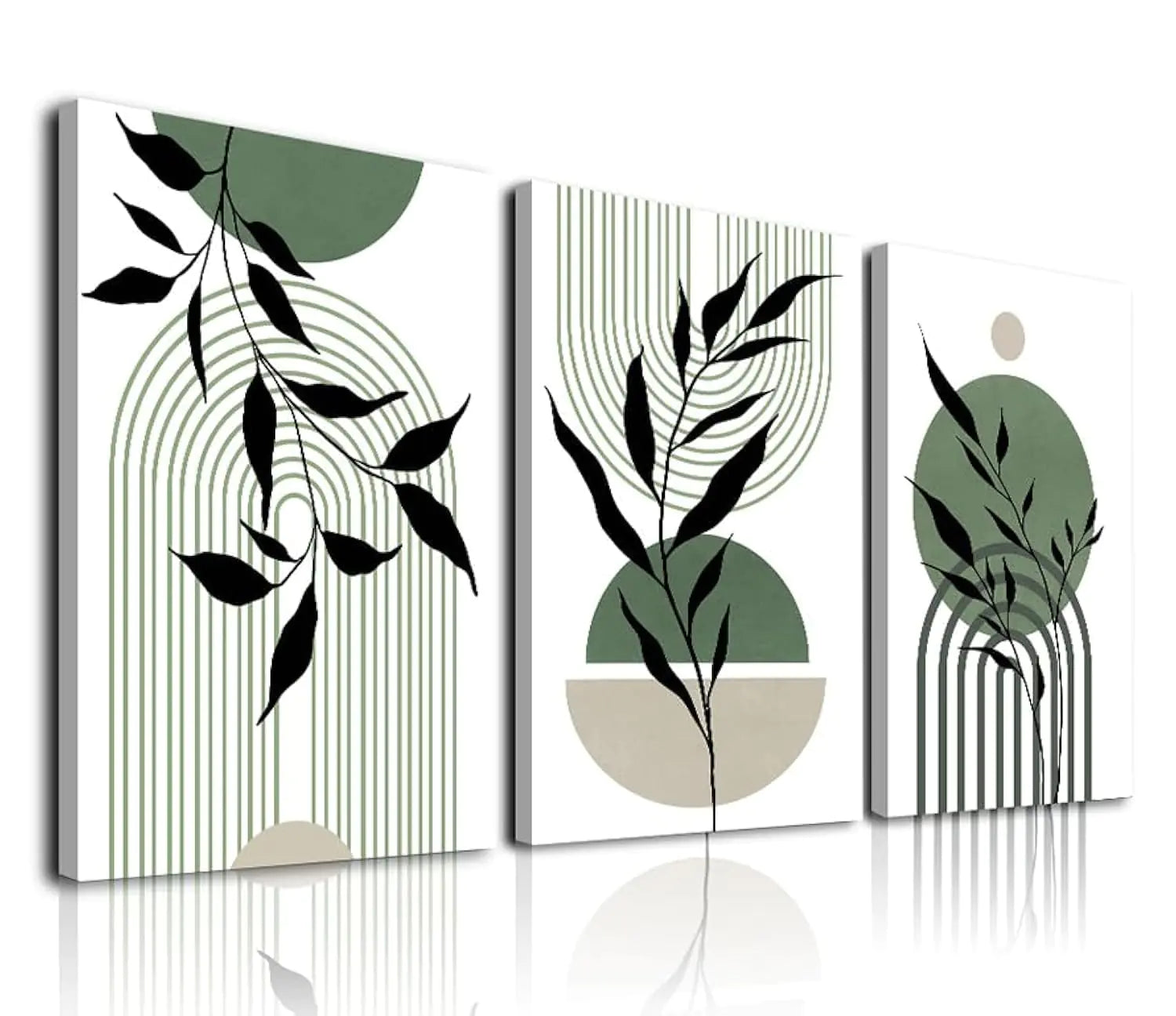 Sage Boho Trio Wall Art Set - Framed Canvas Decor